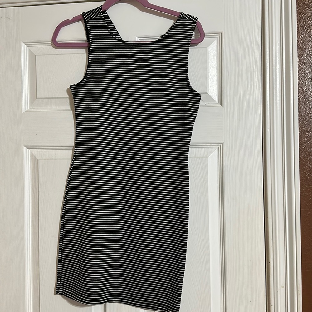 Black and white striped fitted dress